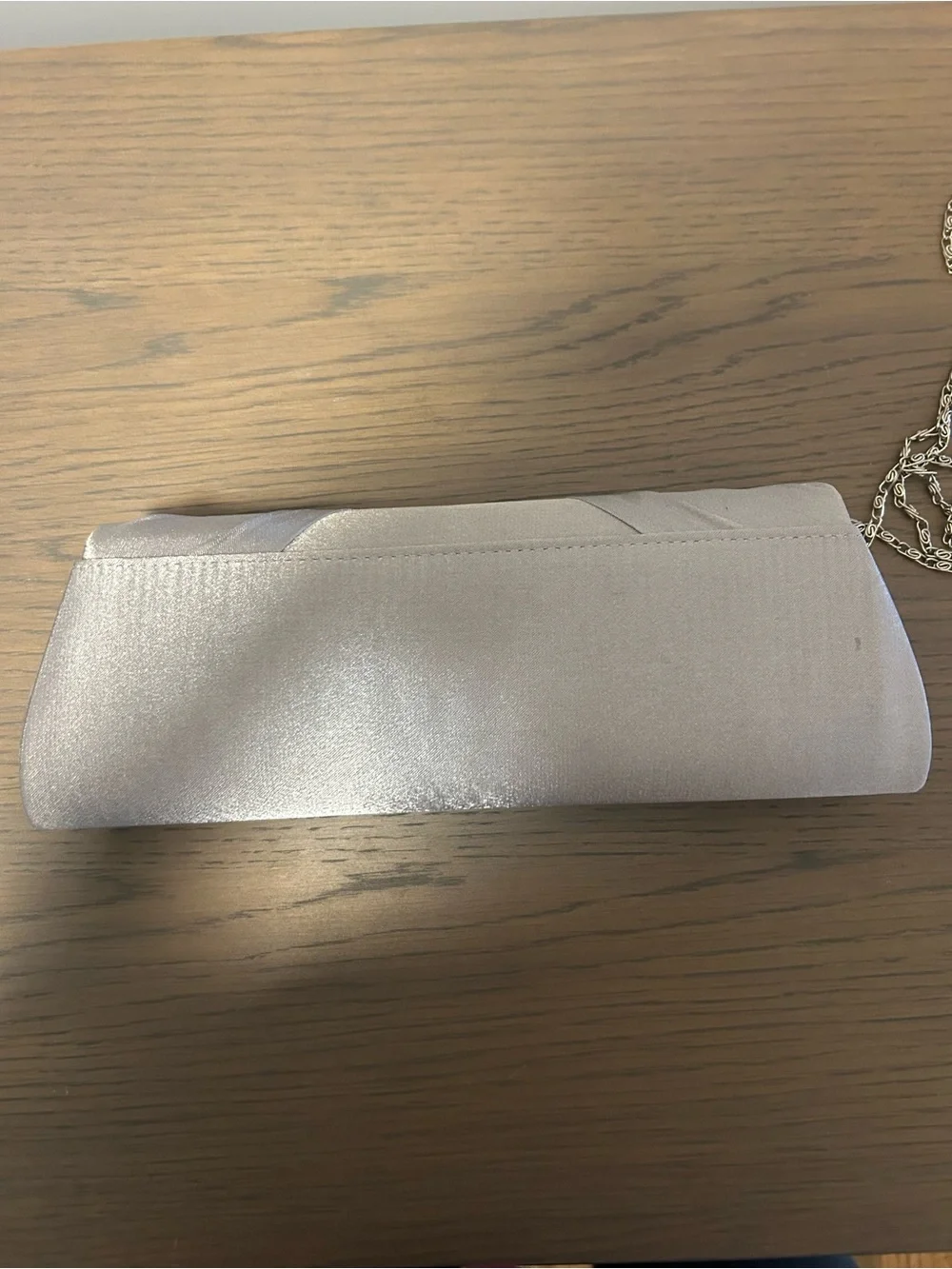 Bijoux Terner Silver Satin Knot Clutch with Rhinestone Accent